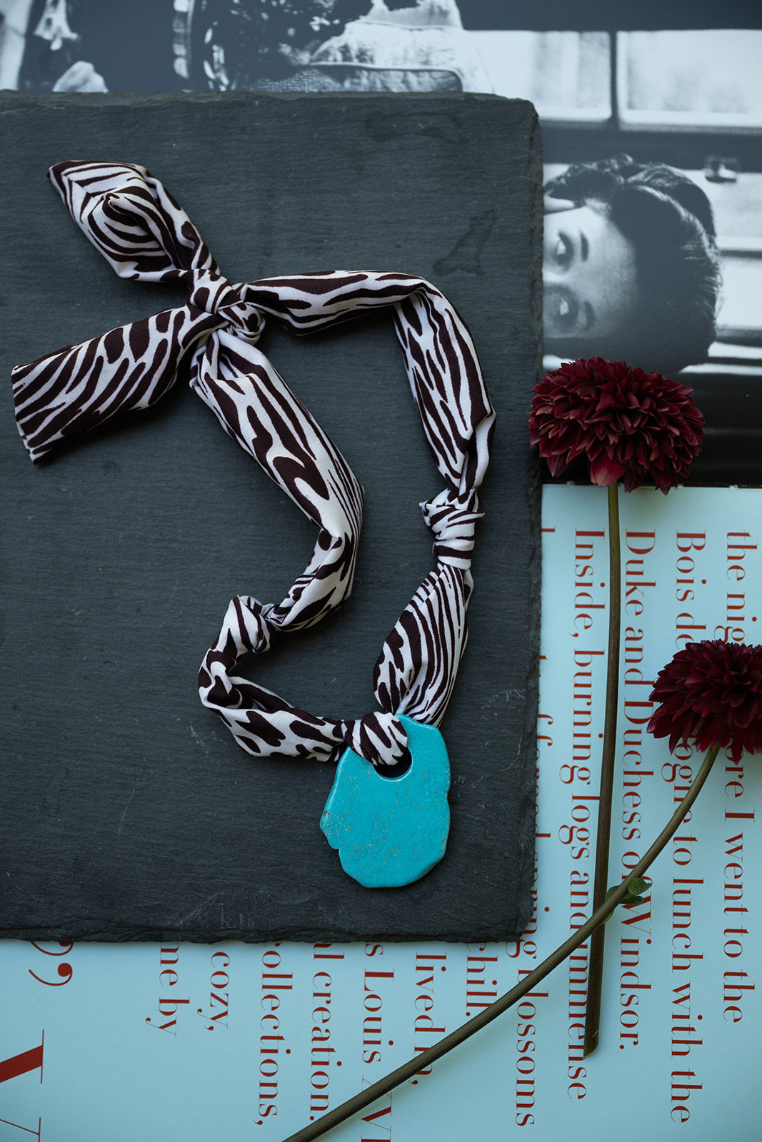 Chocolate Zebra and Turquoise Scarf Necklace