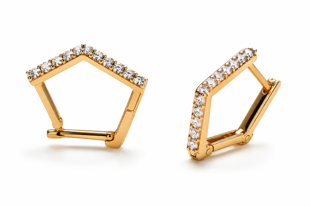 Geometric Pavé Huggie Earrings
