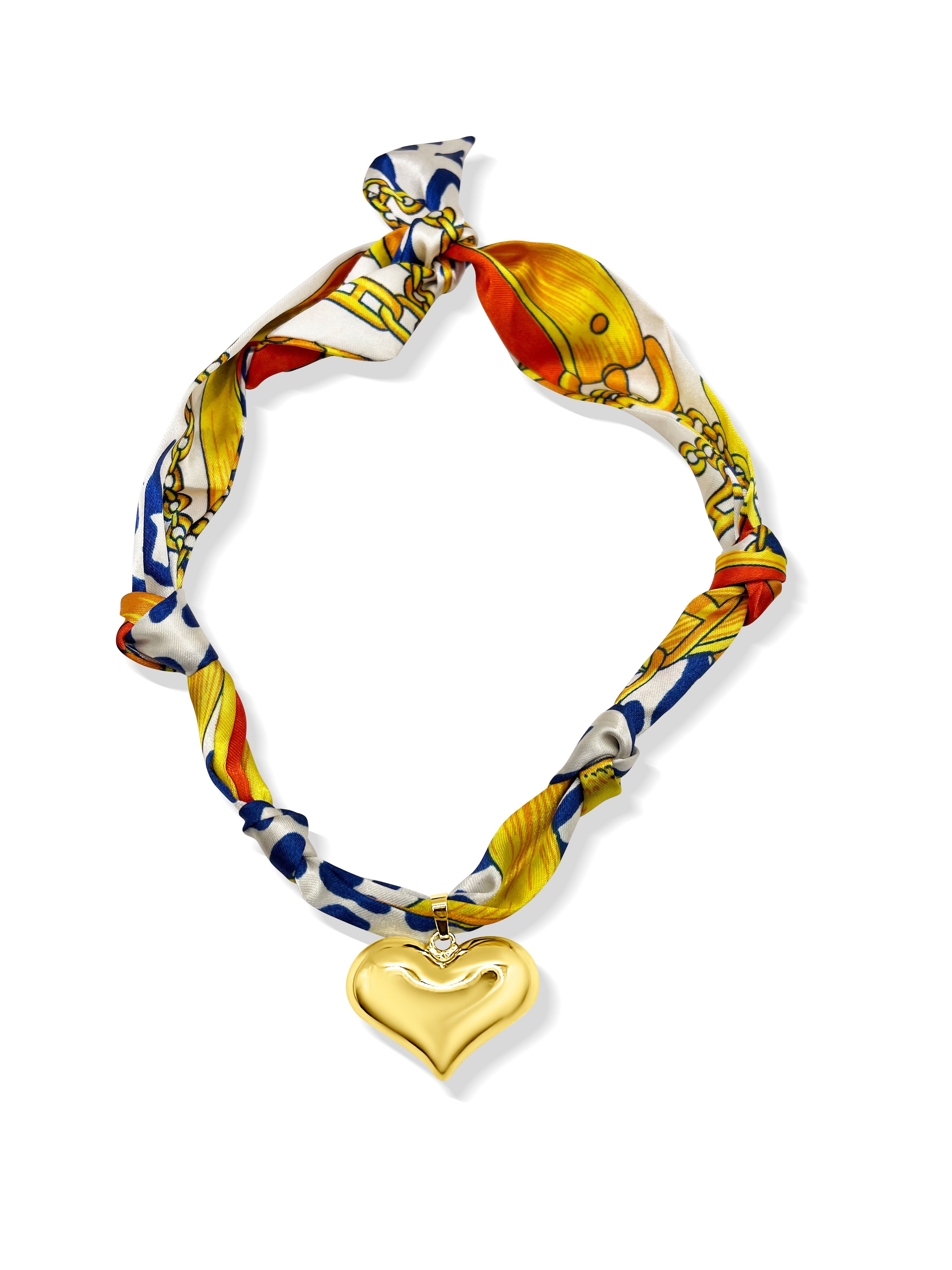 Puffy Heart Scarf Necklace Orange