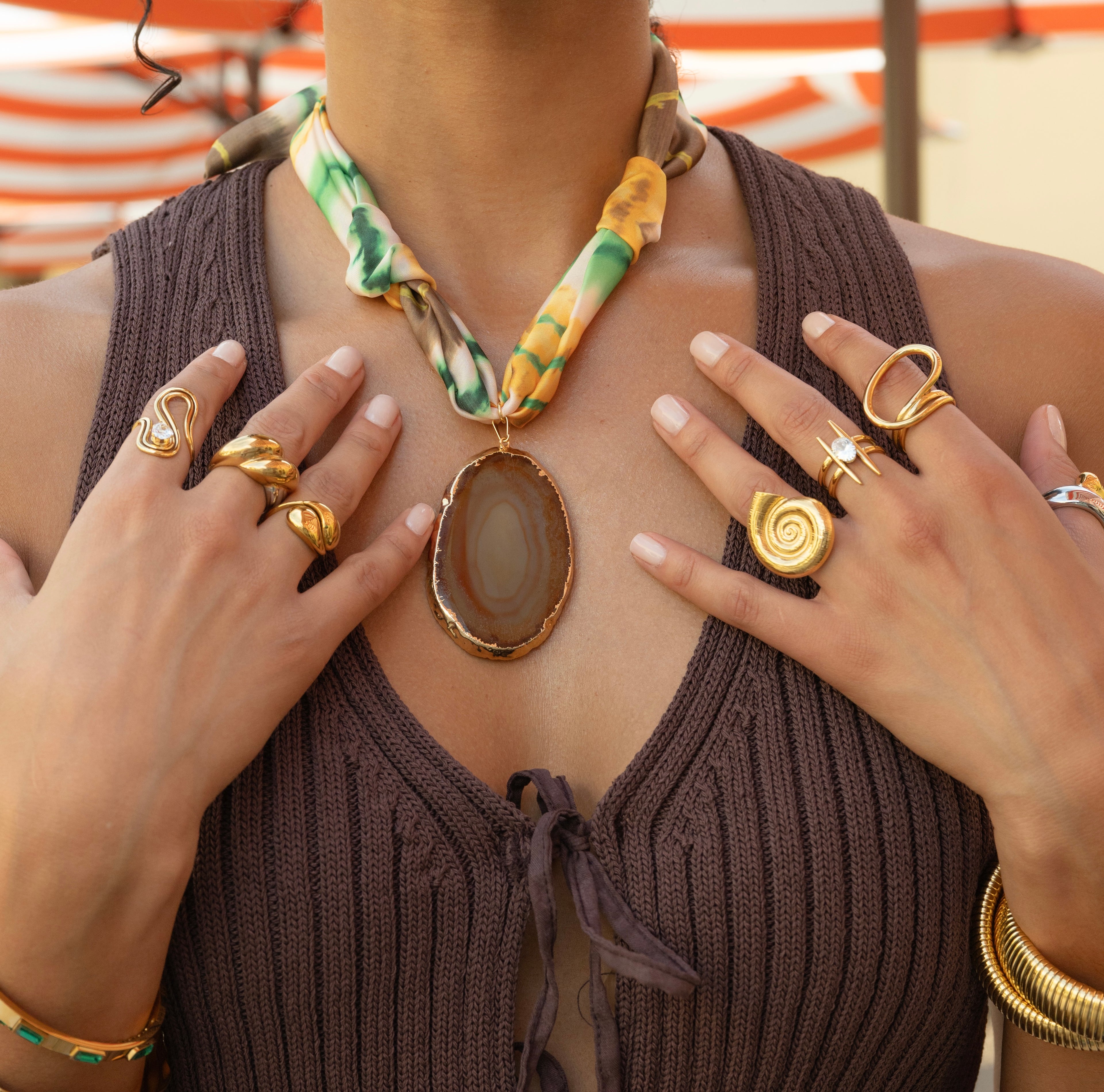 Natural Brown Agate Scarf Necklace