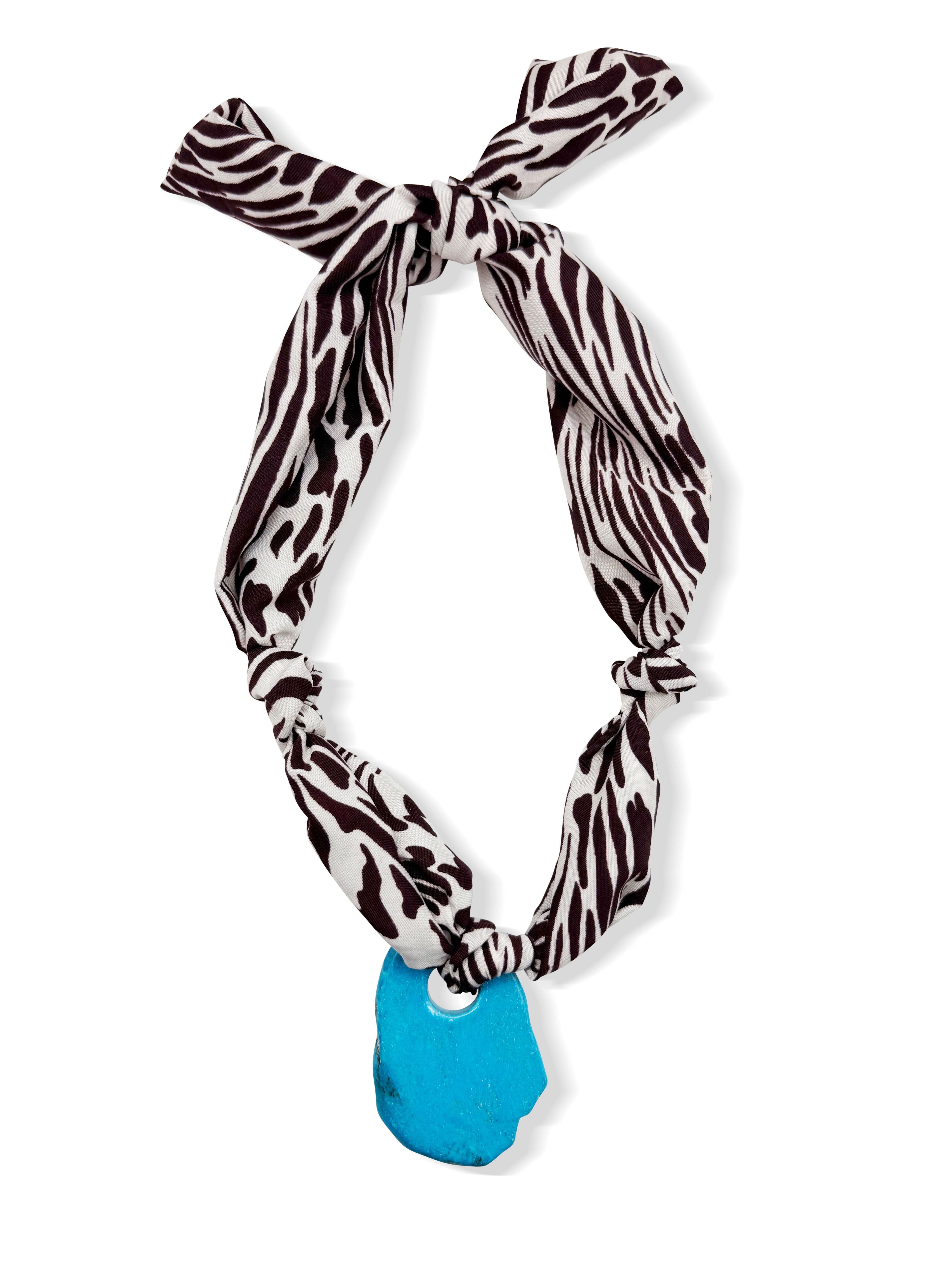 Chocolate Zebra and Turquoise Scarf Necklace